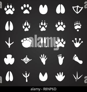 Animal foot prints icons set on black background for graphic and web design, Modern simple vector sign. Internet concept. Trendy symbol for website design web button or mobile app. Stock Vector