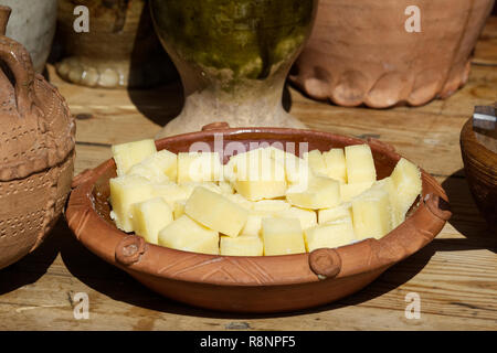 Medieval banquet cheese in a bowl. Stock Photo