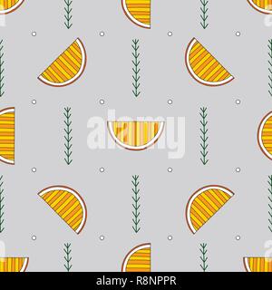 Hand drawn abstract oranges seamless pattern. Vector colorful background in modern style. Striped funny texture for surface designs, textiles, wrappin Stock Vector