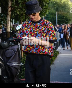 PARIS, France- September 27 2018: Men on the street during the Paris Fashion Week. Stock Photo