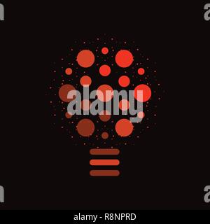 Idea symbol. Red creative logo on black background. Abstract lamp icon. Unusual symbol of lightbulb. Stock Vector