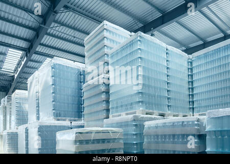 Interior of a modern warehouse in the blue toned