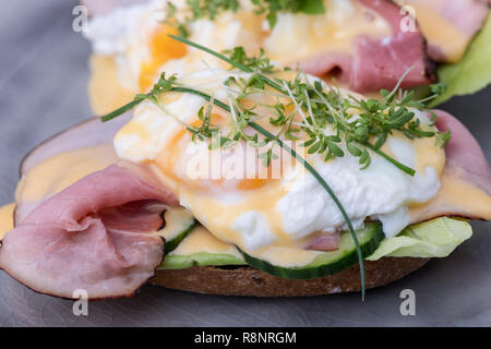 closeup of a cooked egg with coffee Stock Photo