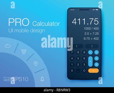 Smartphone With Calculator App, Vector realistic illustration Stock Vector