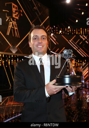 Francesco Molinari poses with his World Sport Star of the Year Award during the BBC Sports Personality of the Year 2018 at Birmingham Genting Arena. Stock Photo