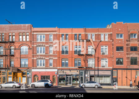 Commercial buildings on Grand Avenue in the West Town neighborhood Stock Photo