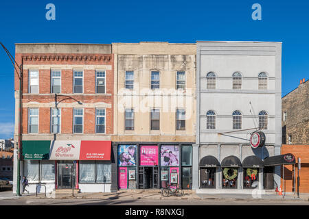 Commercial buildings on Grand Avenue in the West Town neighborhood Stock Photo