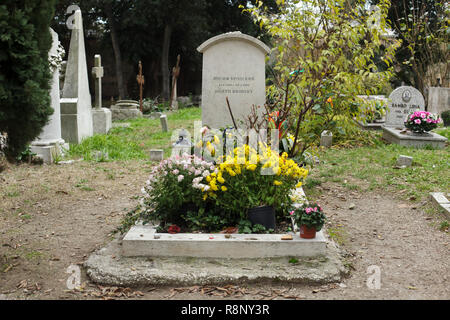 Grave of Russian poet Joseph Brodsky (1940-1996) at the Protestant cemetery on San Michele Island (Isola di San Michele) in Venice, Italy. Stock Photo