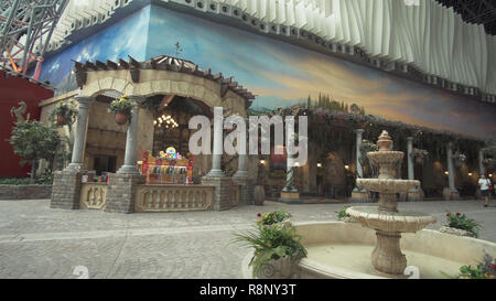 Italian street of cafes and shops in the theme park Ferrari World Abu Dhabi Stock Photo