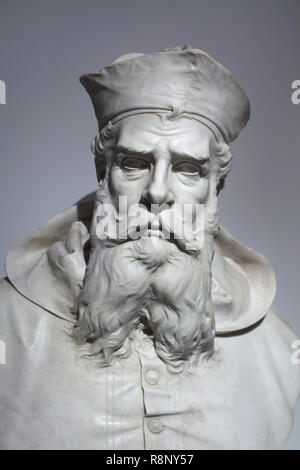 Marble bust of Italian Renaissance painter Sebastiano del Piombo by Italian sculptor Lorenzo Moretti Larese (1872) on display in the Gallerie dell'Accademia in Venice, Italy. Stock Photo