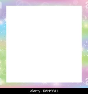 Magic border with rainbow mesh and space for text. Cute universe banner ...