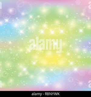 Unicorn square background with rainbow mesh. Kawaii universe banner in princess colors. Fantasy gradient backdrop with hologram. Holographic unicorn b Stock Vector