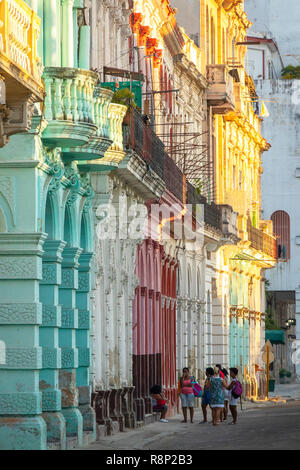 perspective view of pastel coloured buildings in Havana Cuba Stock Photo