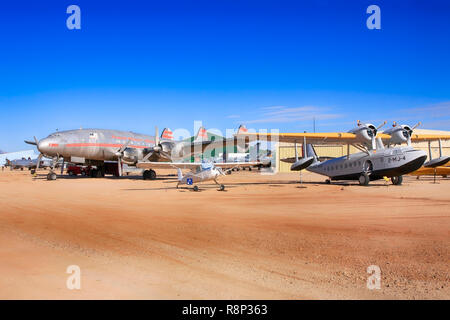 Collection of 1930s to 1950s aircrafton display at the Pima Air & Space Museum in Tucson, AZ Stock Photo