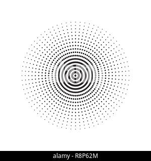Black abstract circle with halftone dots effect. Vector illustration. Round icon with the use halftone dots texture. Stock Vector