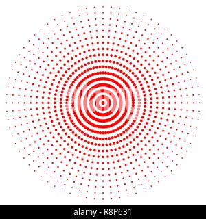 Red abstract circle with halftone dots effect. Vector illustration. Round icon with the use halftone dots texture. Stock Vector