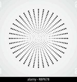Black abstract circle with halftone dots effect. Vector illustration. Round icon with the use halftone dots texture. Stock Vector