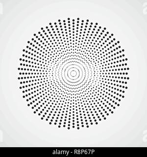 Black abstract circle with halftone dots effect. Vector illustration. Round icon with the use halftone dots texture. Stock Vector