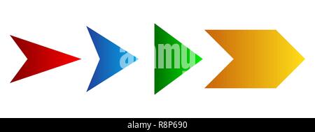 Set of colored arrows. Vector illustration. Arrows collection isolated on white background. Stock Vector