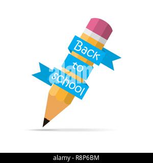 Back to School pencil with ribbon, isolated on white background. Vector illustration. Stock Vector