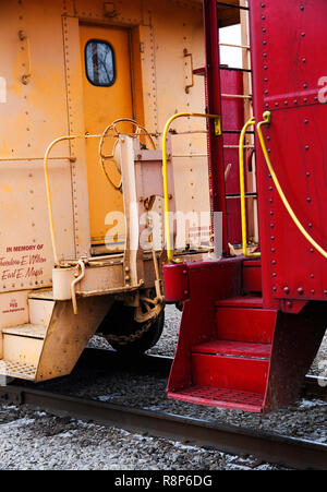 Cabooses stairs and door to cabin at Steam Railroading Institude in Owosso, Michigan USA Stock Photo