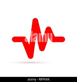 Red heart icon with sign heartbeat in flat design. Vector illustration ...