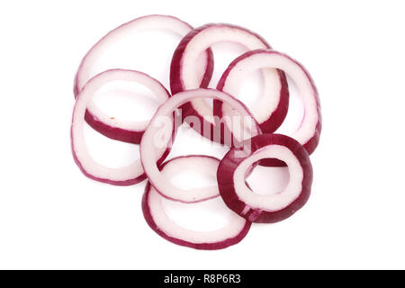 Top view of red or magenta onion slices in ring shape and stack is ...