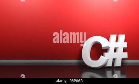 C# white write at red wall - 3D rendering illustration Stock Photo