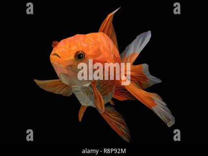 Illustration polygonal drawing of golden fish in black background. Stock Vector