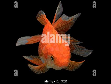 Illustration polygonal drawing of golden fish in black background. Stock Vector