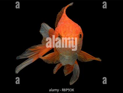 Illustration polygonal drawing of golden fish in black background. Stock Vector
