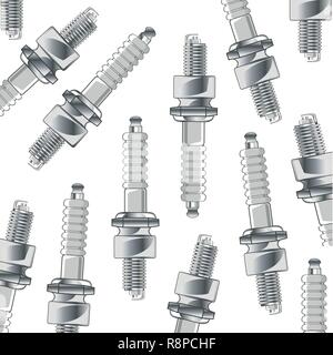 Car spark plug decorative pattern on white background Stock Vector