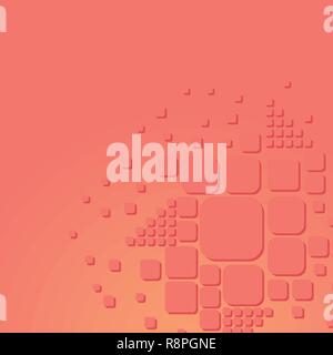 Creative flat vector collage with rounded squares in Living Coral color. Stock Vector