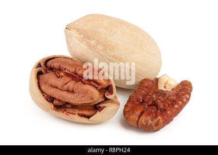 Three pecan nuts isolated on white background Stock Photo