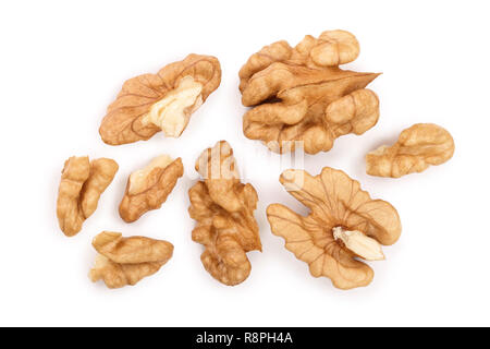 peelled Walnuts isolated on white background. Top view. Flat lay Stock Photo