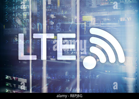 LTE, 5g wireless internet technology concept. Server room concept. Stock Photo
