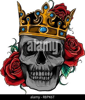 vector illustration skull wearing a king crown Stock Vector