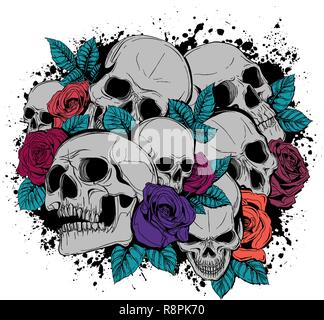 Skull and flowers butterflies vector illustration Day of the Dead Stock Vector