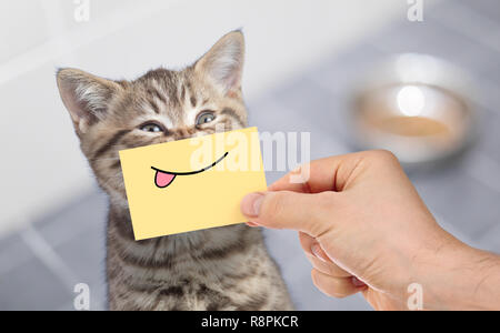 Funny Cat With Smile On Cardboard Sitting Near Litter Box Stock Photo Alamy