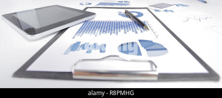close up. pen and financial documents on the desktop Stock Photo
