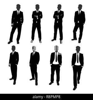 vector set of stand businessman silhouette full body. businessman with different posing action Stock Vector