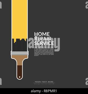 paint roller paint yellow color over house logo isolated on black background. creative home renovation service and painting concept, logo design templ Stock Vector