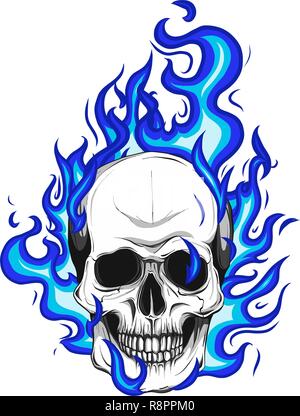 Skull on Fire Flames Vector Illustration Stock Vector