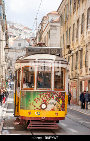 Number 28 tram in Baixa, Lisbon, Portugal Stock Photo