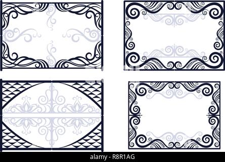 Set Vintage Decorative Frames with Abstract Floral Pattern, Black and Grey Contours Isolated on White Background. Vector Stock Vector