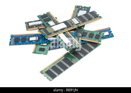pile of old computer memory cards isolated on white background Stock Photo