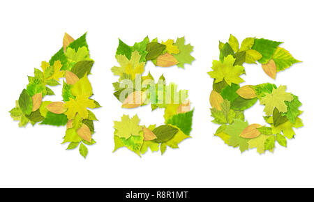 Numbers with a green leaves. Set 2 Stock Photo