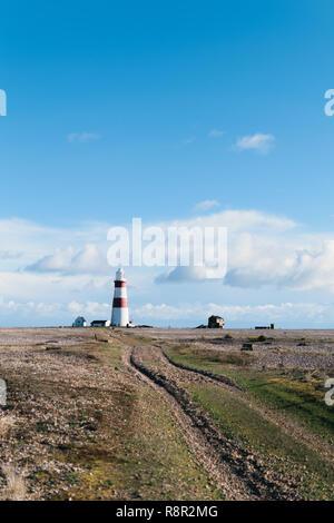 Orfordness Lighthouse, Orford Ness, Suffolk, UK. Decommissioned in 2013, the 30m lighthouse was completed in 1792. Stock Photo