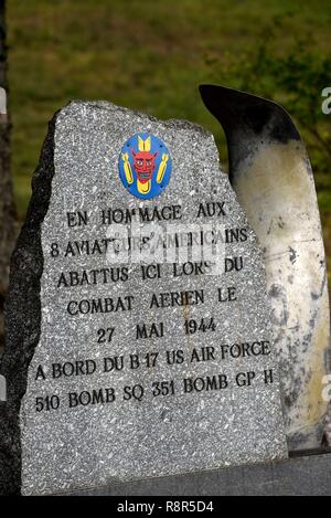 France, Vosges, Ban sur Meurthe Clefcy, forest, memorial, American airmen slaughtered in 1944 Stock Photo