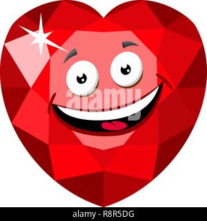 Ruby or Rodolite gemstone Funny cartoon character. Ruby heart-cut gemstone. Vector illustration on white background. Stock Vector